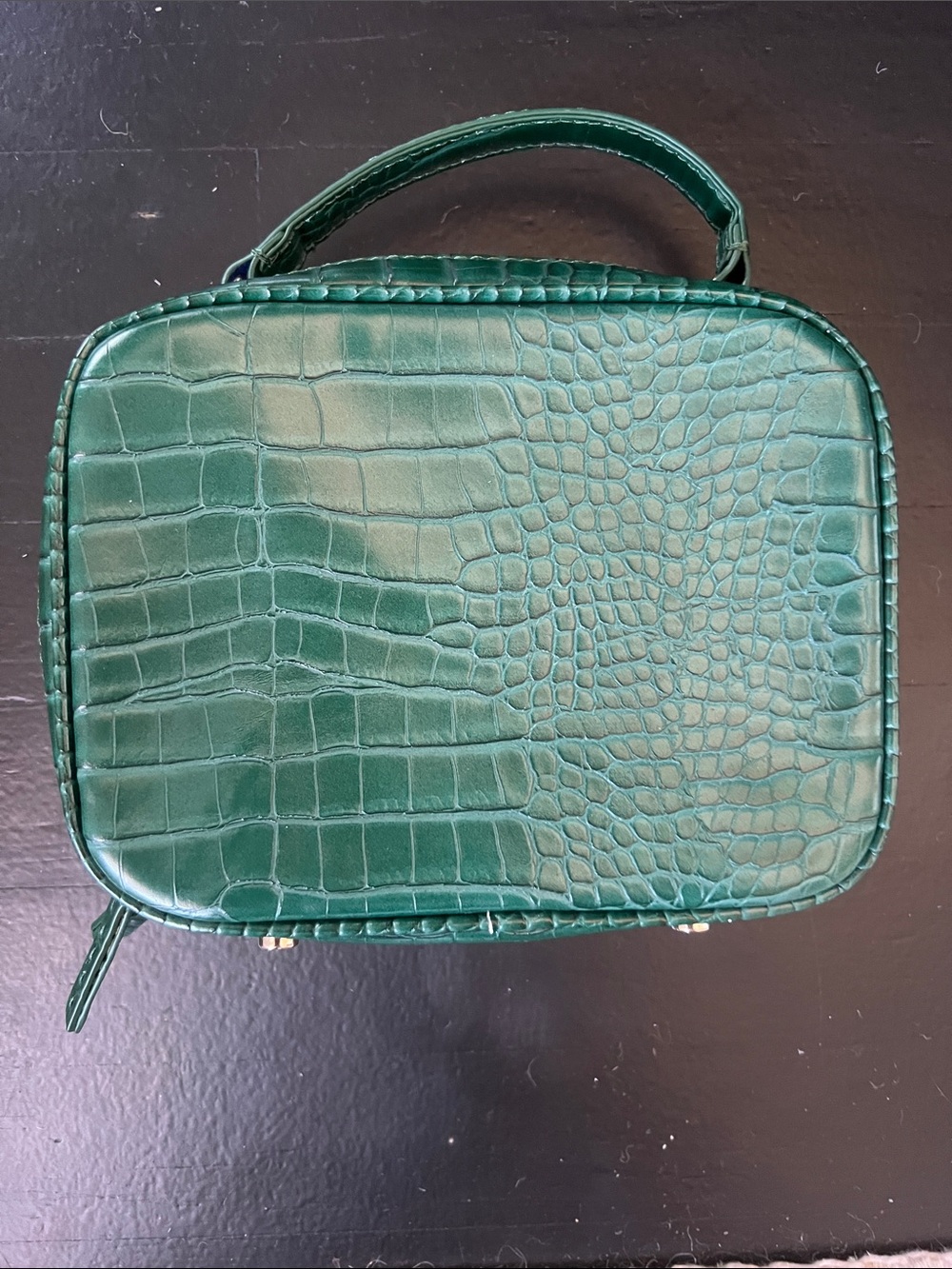 Zara Green Croc-Embossed Top-Handle Bag